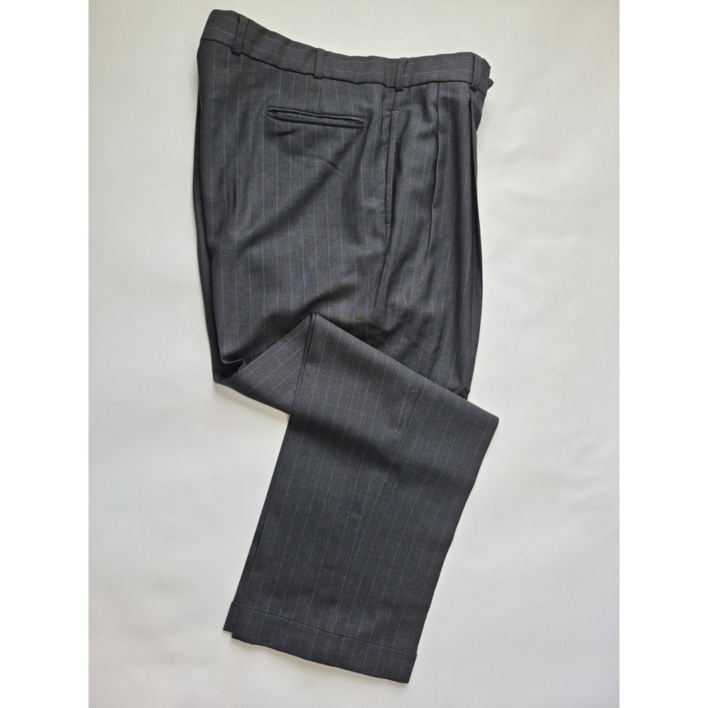 Vtg Brooks Brothers Men Pleated Wool Dress Pants 36x30 Gray Stripe Brooksease